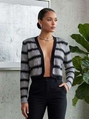 Citi Dress Metallic Silver Black Zig Zag Cropped Jacket M